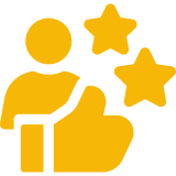 Yellow icon of a person holding a star, symbolizing a customer service